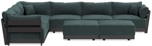 Modular Bondi Black 6-Seater Corner Sectional + Bench Ottoman in Nightfall | Memory Foam Blend