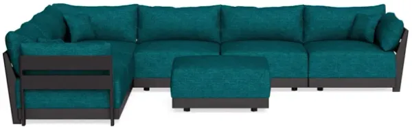 Modular Bondi Black 6-Seater Corner Sectional + Ottoman in Marine Teal | Memory Foam Blend