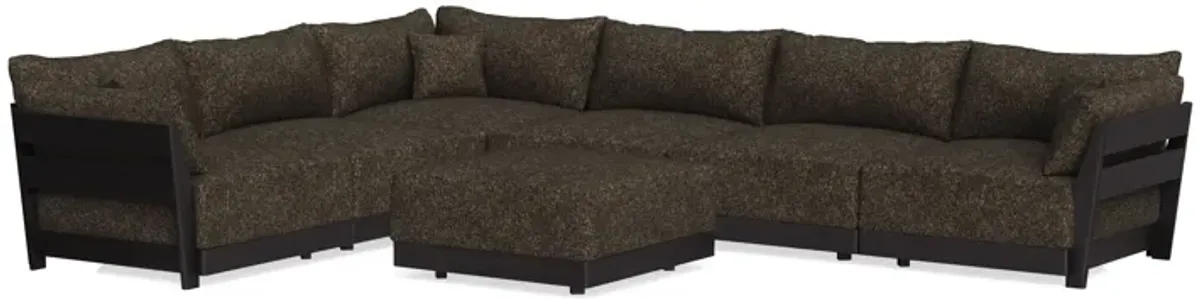 Modular Bondi Black 6-Seater Corner Sectional + Ottoman in Phantom | Memory Foam Blend