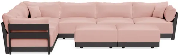 Modular Bondi Black 6-Seater Corner Sectional + Bench Ottoman in Powder Pink | Memory Foam Blend