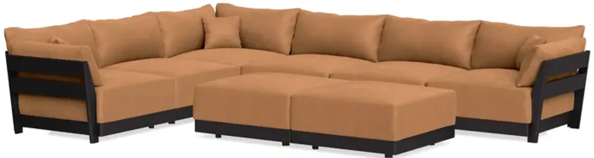 Modular Bondi Black 6-Seater Corner Sectional + Bench Ottoman in Cheddar | Memory Foam Blend