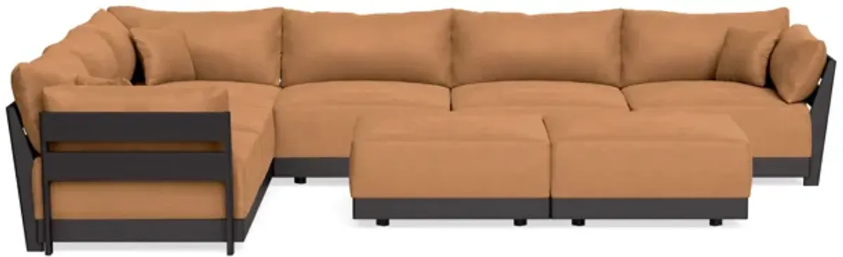 Modular Bondi Black 6-Seater Corner Sectional + Bench Ottoman in Cheddar | Memory Foam Blend