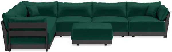 Modular Bondi Black 6-Seater Corner Sectional + Ottoman in Evergreen | Memory Foam Blend