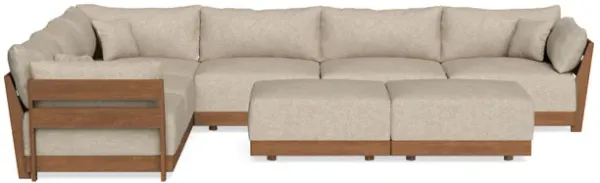 Modular Bondi Espresso 6-Seater Corner Sectional + Bench Ottoman in Flax | Memory Foam Blend