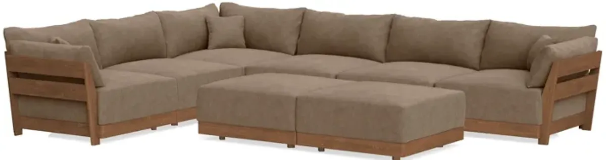 Modular Bondi Espresso 6-Seater Corner Sectional + Bench Ottoman in Coffee | Memory Foam Blend