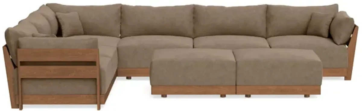 Modular Bondi Espresso 6-Seater Corner Sectional + Bench Ottoman in Coffee | Memory Foam Blend