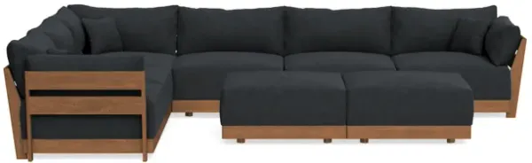 Modular Bondi Espresso 6-Seater Corner Sectional + Bench Ottoman in Coal | Memory Foam Blend