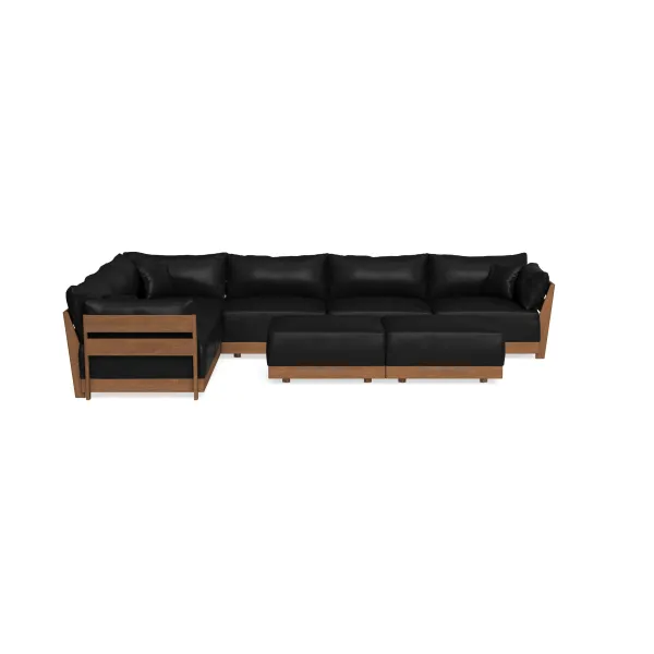 Modular Bondi Espresso 6-Seater Corner Sectional + Bench Ottoman in Onyx | Memory Foam Blend