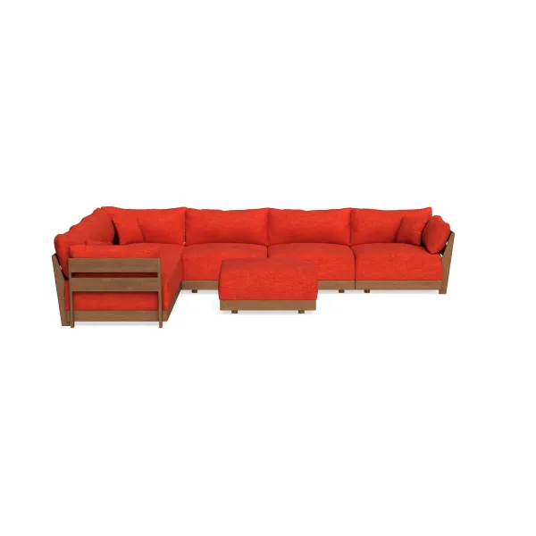 Modular Bondi Espresso 6-Seater Corner Sectional + Ottoman in Poppy Orange | Memory Foam Blend
