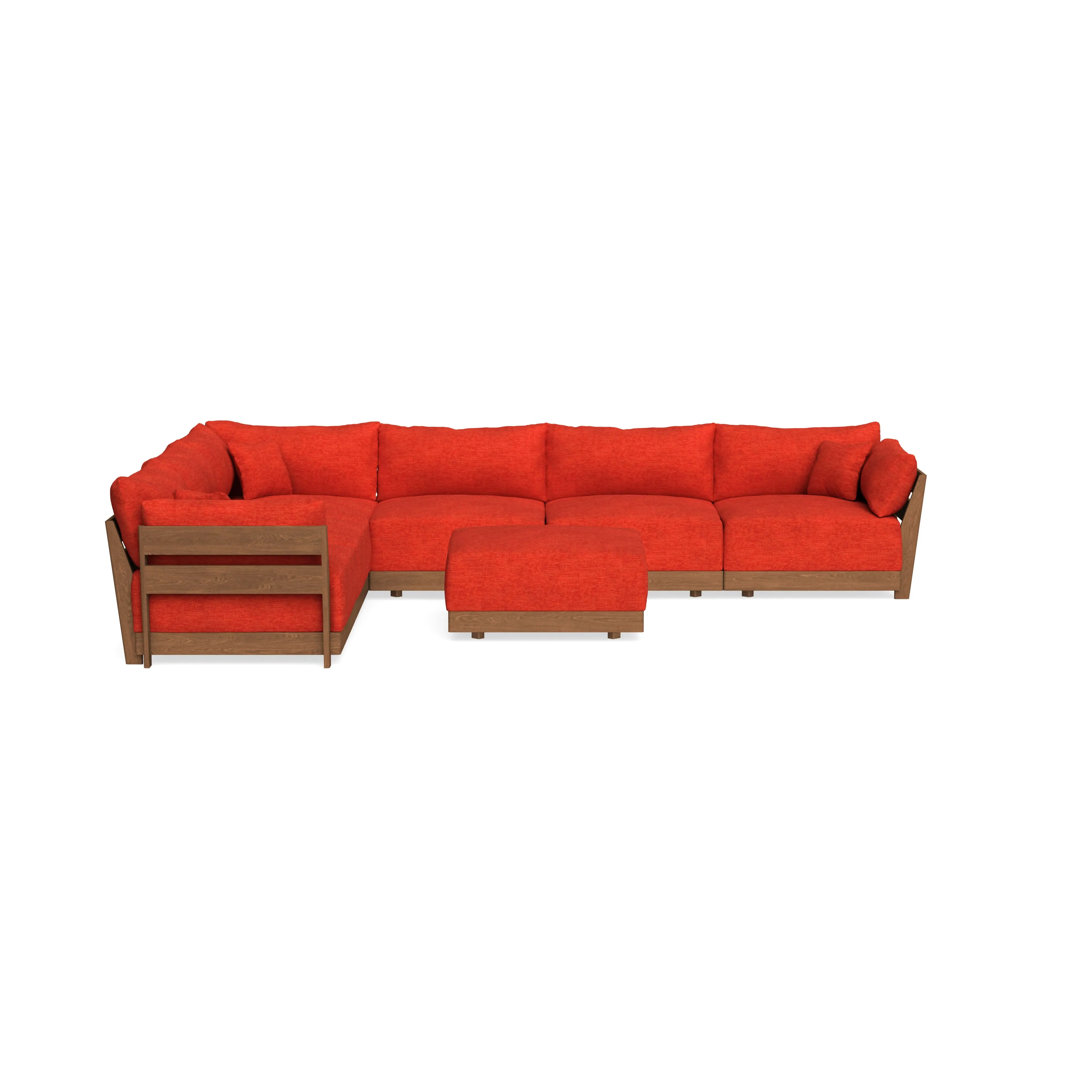 Modular Bondi Espresso 6-Seater Corner Sectional + Ottoman in Poppy Orange | Memory Foam Blend