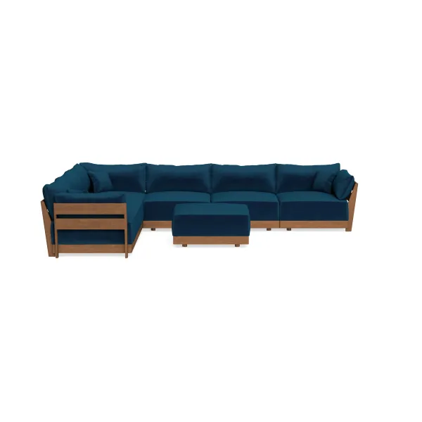 Modular Bondi Espresso 6-Seater Corner Sectional + Ottoman in Sapphire | Memory Foam Blend