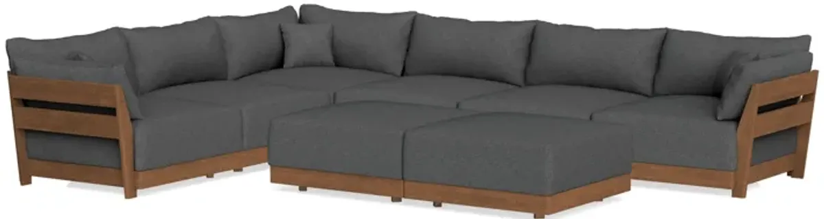 Modular Bondi Espresso 6-Seater Corner Sectional + Bench Ottoman in Pebble | Memory Foam Blend