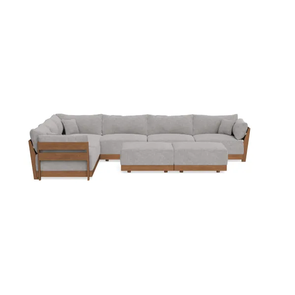 Modular Bondi Espresso 6-Seater Corner Sectional + Bench Ottoman in Silver Gray | Memory Foam Blend