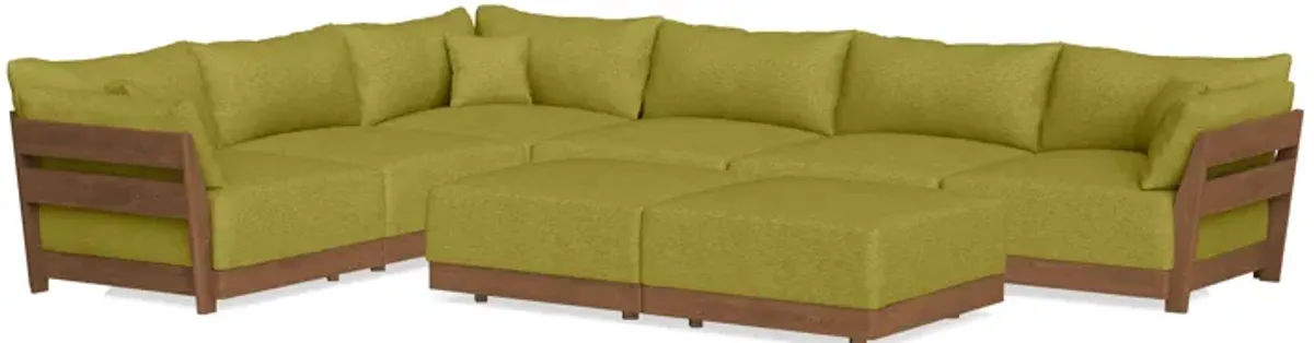 Modular Bondi Espresso 6-Seater Corner Sectional + Bench Ottoman in Avocado | Memory Foam Blend