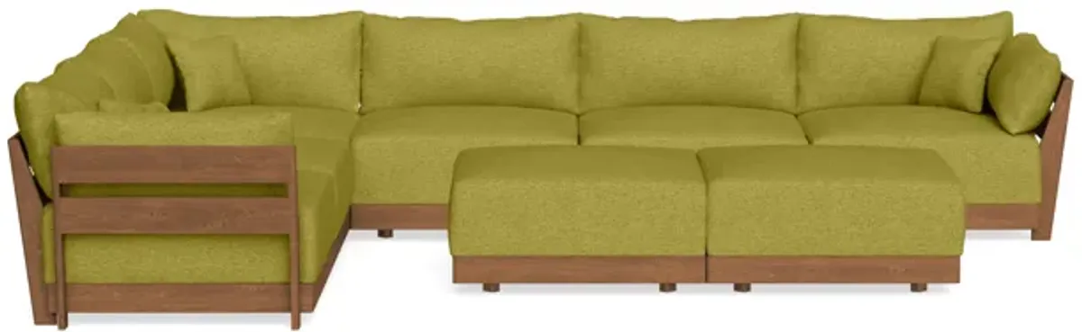 Modular Bondi Espresso 6-Seater Corner Sectional + Bench Ottoman in Avocado | Memory Foam Blend