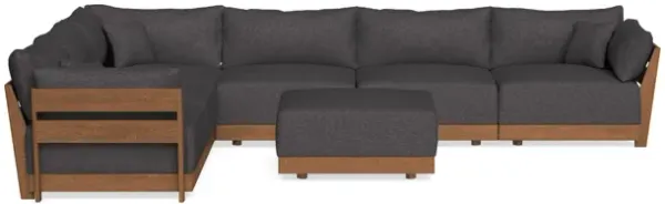 Modular Bondi Espresso 6-Seater Corner Sectional + Ottoman in Heathered Slate | Memory Foam Blend