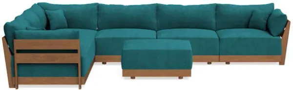 Modular Bondi Espresso 6-Seater Corner Sectional + Ottoman in Ocean | Memory Foam Blend