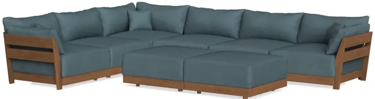 Modular Bondi Espresso 6-Seater Corner Sectional + Bench Ottoman in Slate Blue | Memory Foam Blend