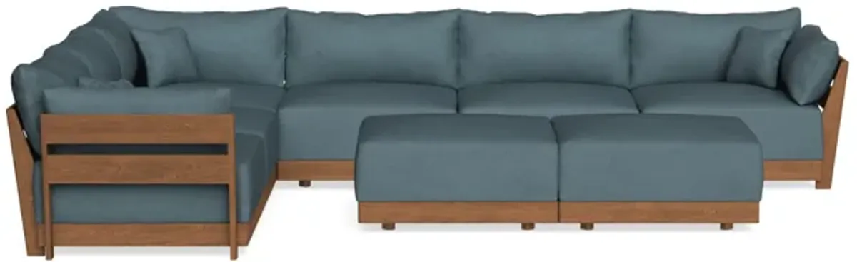 Modular Bondi Espresso 6-Seater Corner Sectional + Bench Ottoman in Slate Blue | Memory Foam Blend