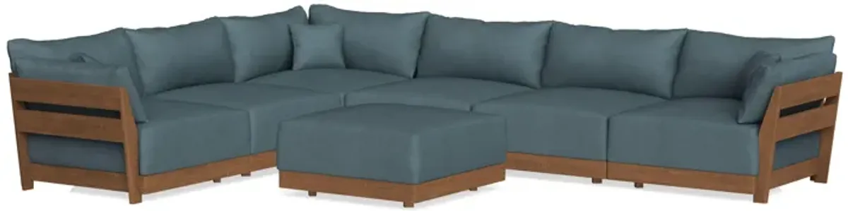 Modular Bondi Espresso 6-Seater Corner Sectional + Ottoman in Slate Blue | Memory Foam Blend