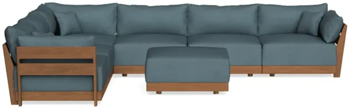 Modular Bondi Espresso 6-Seater Corner Sectional + Ottoman in Slate Blue | Memory Foam Blend