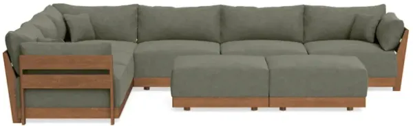 Modular Bondi Espresso 6-Seater Corner Sectional + Bench Ottoman in Olive | Memory Foam Blend