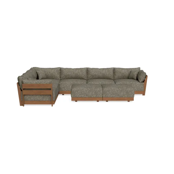 Modular Bondi Espresso 6-Seater Corner Sectional + Bench Ottoman in Mineral | Memory Foam Blend