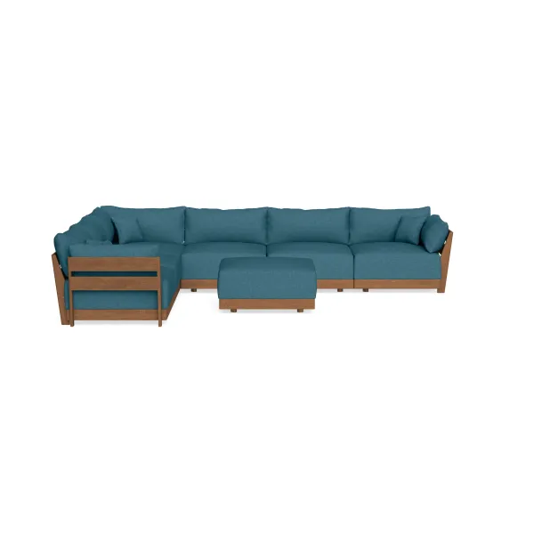 Modular Bondi Espresso 6-Seater Corner Sectional + Ottoman in Aegean Blue | Memory Foam Blend
