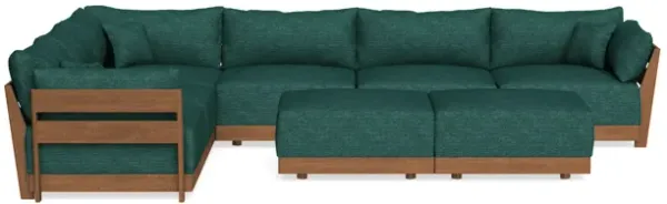 Modular Bondi Espresso 6-Seater Corner Sectional + Bench Ottoman in Forest Green | Memory Foam Blend