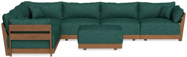 Modular Bondi Espresso 6-Seater Corner Sectional + Ottoman in Forest Green | Memory Foam Blend