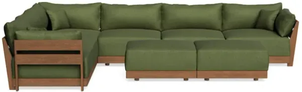 Modular Bondi Espresso 6-Seater Corner Sectional + Bench Ottoman in Fern | Memory Foam Blend