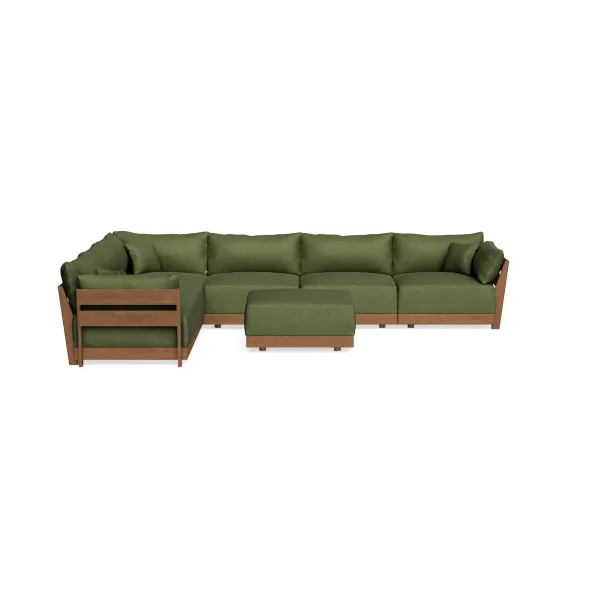 Modular Bondi Espresso 6-Seater Corner Sectional + Ottoman in Fern | Memory Foam Blend