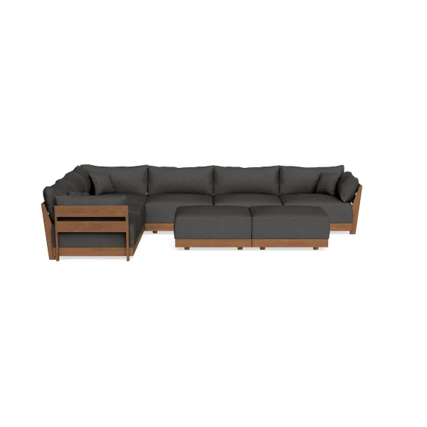 Modular Bondi Espresso 6-Seater Corner Sectional + Bench Ottoman in Graphite | Memory Foam Blend