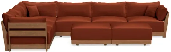 Modular Bondi Espresso 6-Seater Corner Sectional + Bench Ottoman in Rust | Memory Foam Blend