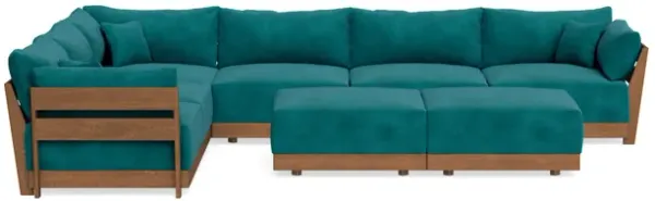 Modular Bondi Espresso 6-Seater Corner Sectional + Bench Ottoman in Peacock | Memory Foam Blend