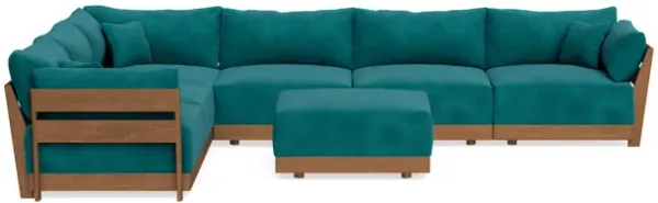 Modular Bondi Espresso 6-Seater Corner Sectional + Ottoman in Peacock | Memory Foam Blend