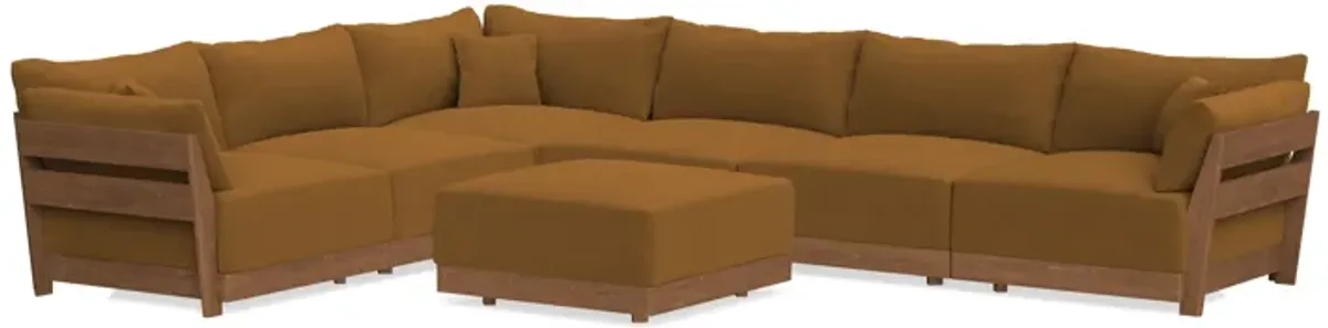 Modular Bondi Espresso 6-Seater Corner Sectional + Ottoman in Cognac | Memory Foam Blend