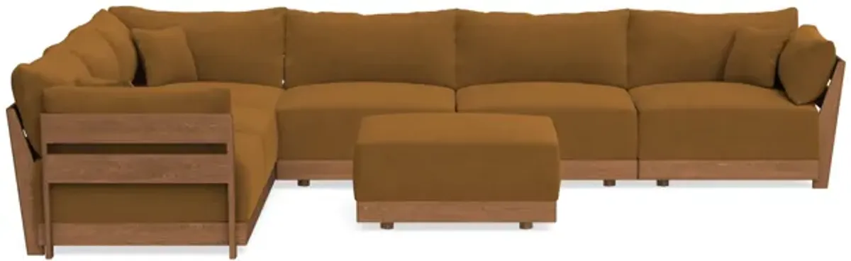 Modular Bondi Espresso 6-Seater Corner Sectional + Ottoman in Cognac | Memory Foam Blend