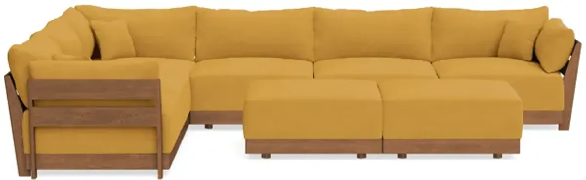Modular Bondi Espresso 6-Seater Corner Sectional + Bench Ottoman in Honey | Memory Foam Blend