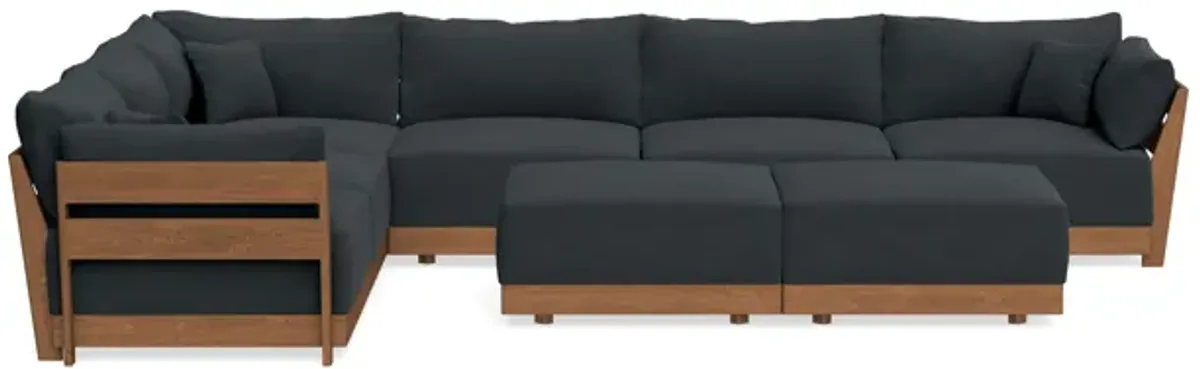 Modular Bondi Espresso 6-Seater Corner Sectional + Bench Ottoman in Obsidian | Memory Foam Blend