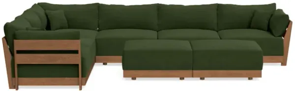Modular Bondi Espresso 6-Seater Corner Sectional + Bench Ottoman in Tuscan Green | Memory Foam Blend