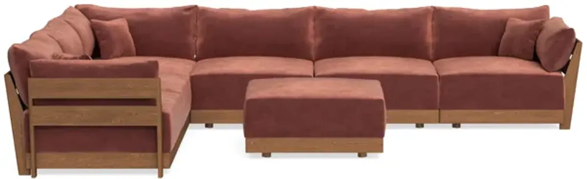 Modular Bondi Espresso 6-Seater Corner Sectional + Ottoman in Spice | Memory Foam Blend