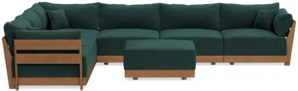 Modular Bondi Espresso 6-Seater Corner Sectional + Ottoman in Harbor Blue | Memory Foam Blend