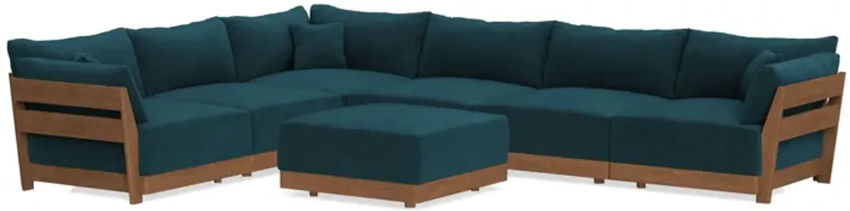 Modular Bondi Espresso 6-Seater Corner Sectional + Ottoman in Indigo | Memory Foam Blend