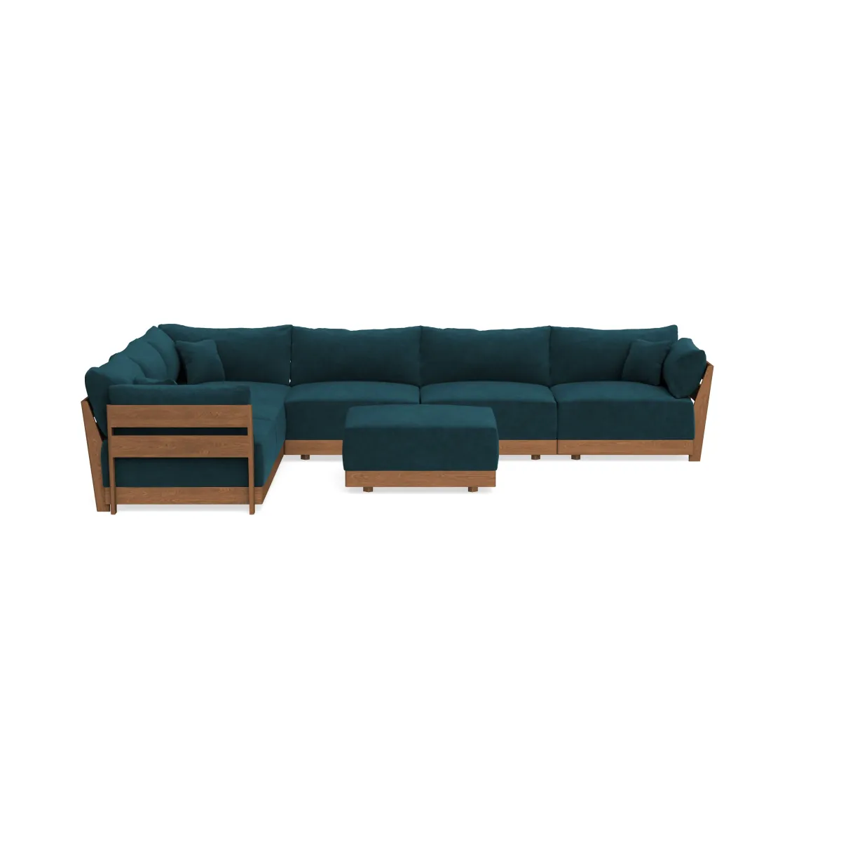 Modular Bondi Espresso 6-Seater Corner Sectional + Ottoman in Indigo | Memory Foam Blend