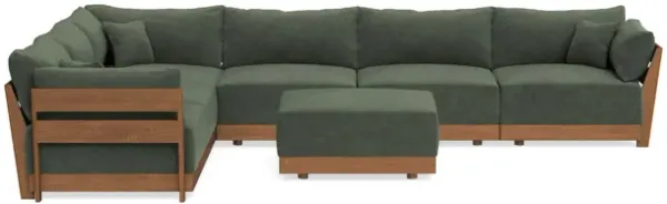 Modular Bondi Espresso 6-Seater Corner Sectional + Ottoman in Moss | Memory Foam Blend