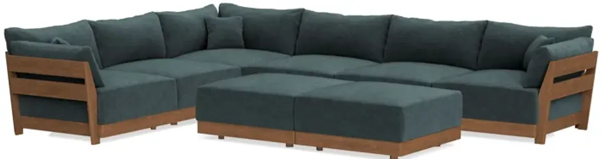 Modular Bondi Espresso 6-Seater Corner Sectional + Bench Ottoman in Nightfall | Memory Foam Blend