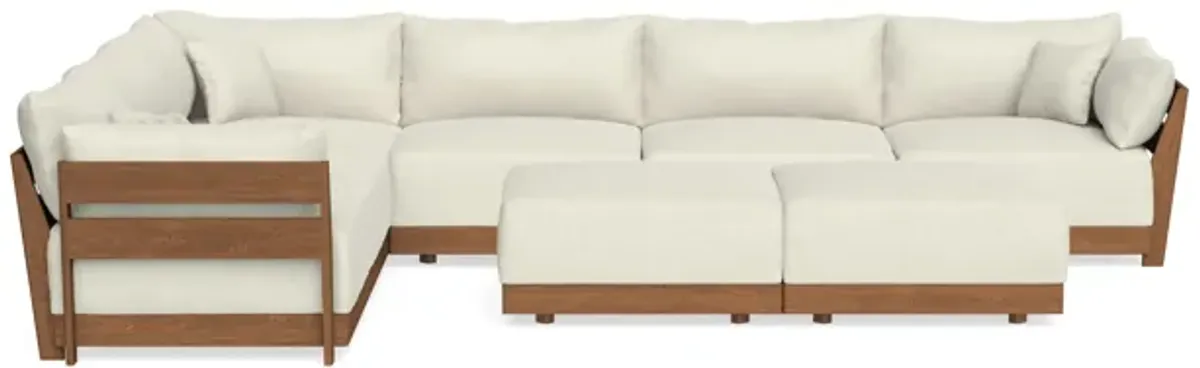 Modular Bondi Espresso 6-Seater Corner Sectional + Bench Ottoman in Eggshell | Memory Foam Blend