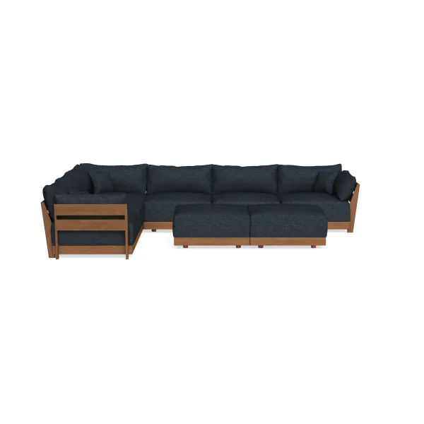 Modular Bondi Espresso 6-Seater Corner Sectional + Bench Ottoman in Baltic Blue | Memory Foam Blend