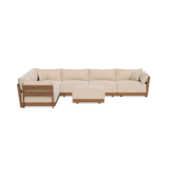 Modular Bondi Espresso 6-Seater Corner Sectional + Ottoman in Vanilla | Memory Foam Blend